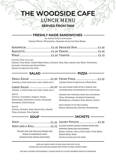 the woodside menu.